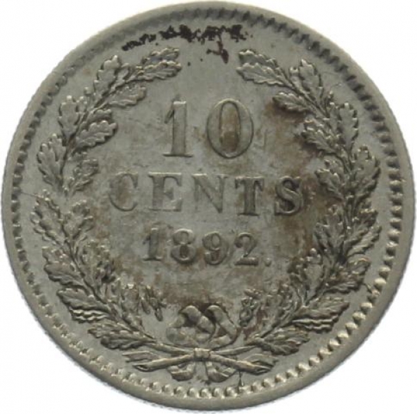 Niederlande 10 Cents 1892 - Wilhelmina I. - Langhaar